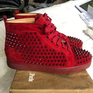 Red Louboutin Louis Spike Leather High Top